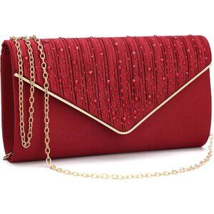 ⚡  Women's Evening Rhinestones Envelope Style Chain Strap Red Clutch Handbag